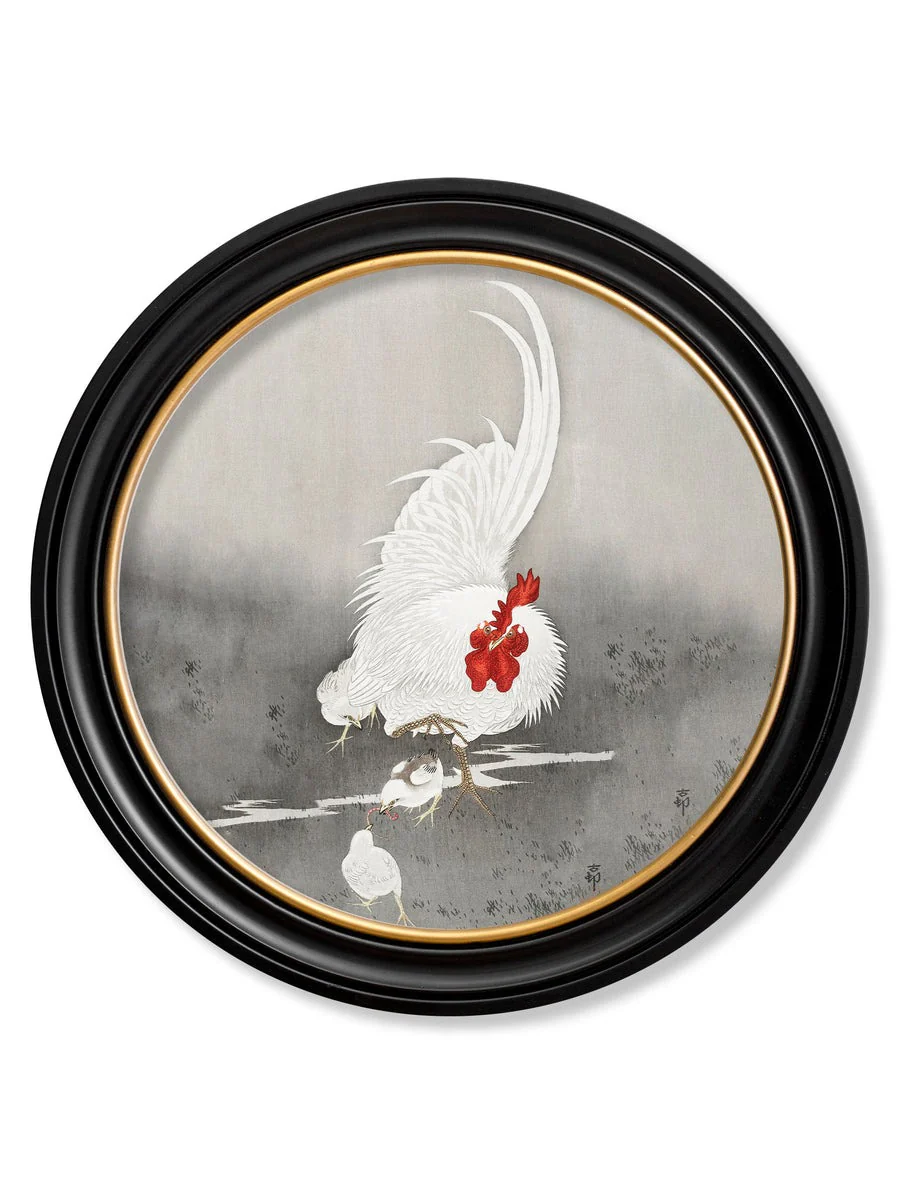 Roosters by Ohara Koson – Oxford Round Framed Print - Image 4