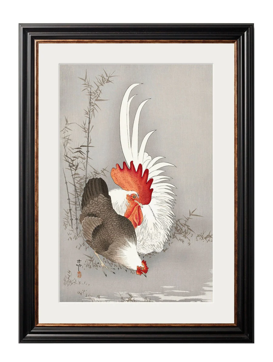 Roosters by Ohara Koson – York Slim Framed Print - Image 2