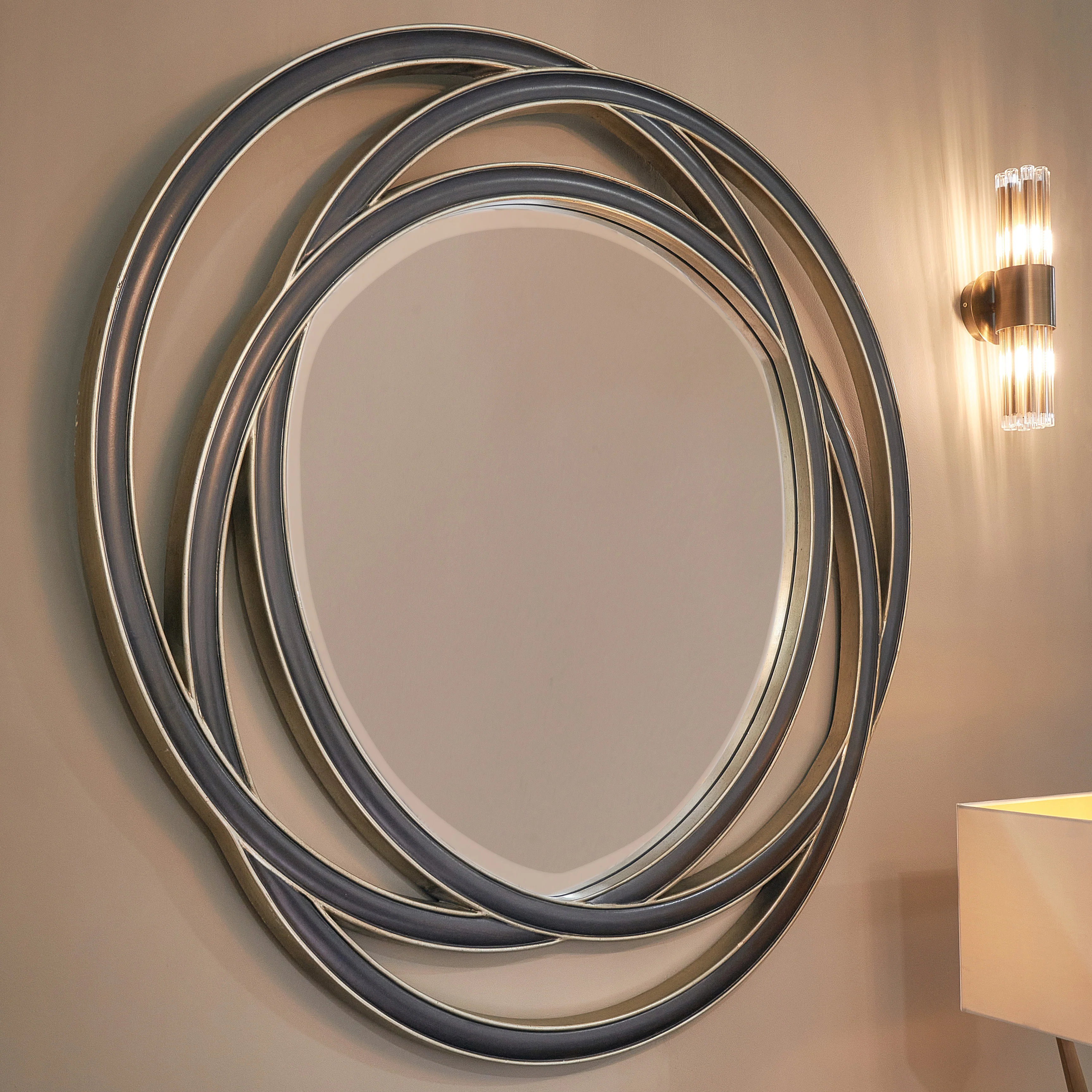 RV Astley Dove Round Mirror – Walnut and Champagne Silver - Image 2
