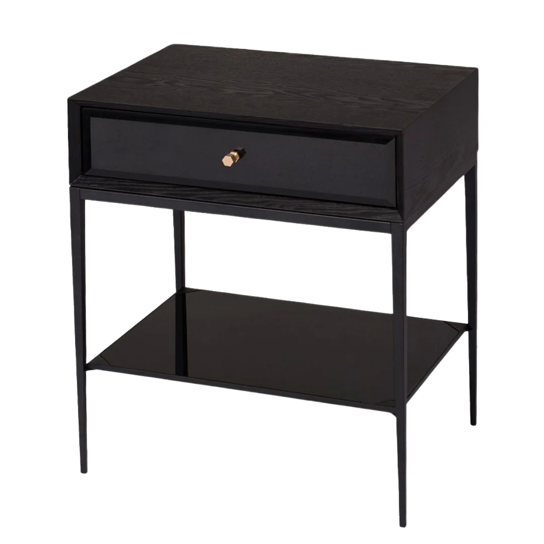 RV Astley Finola Side Table – Black Metal and Glass