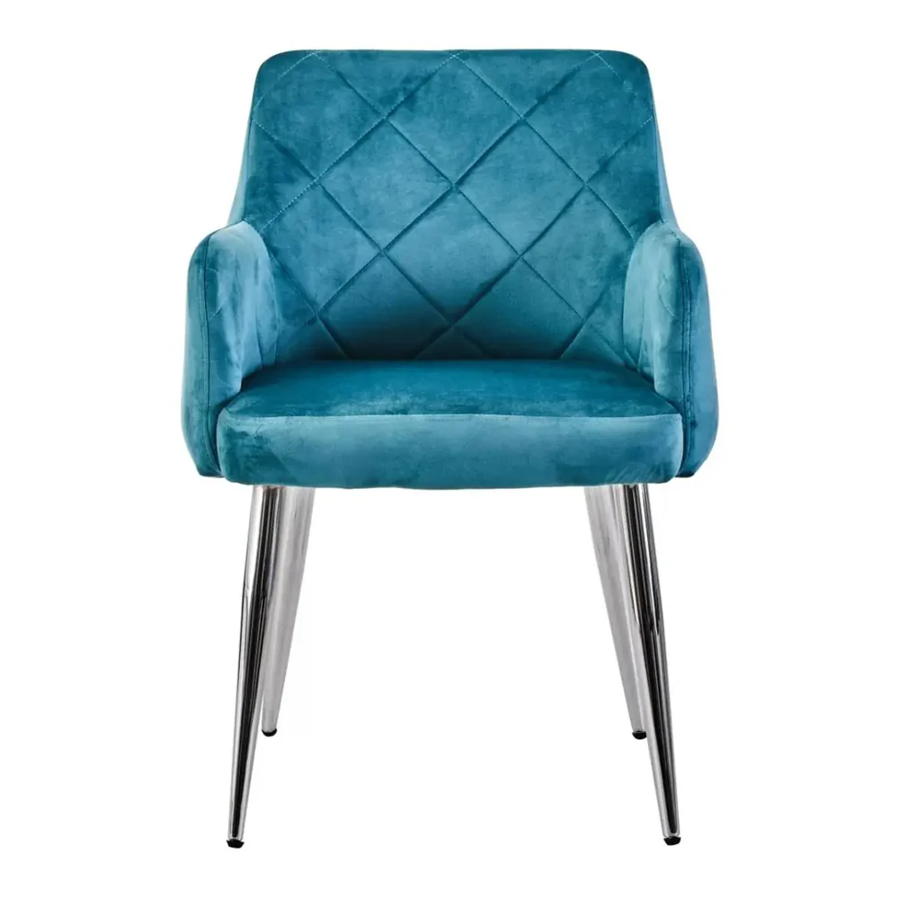 Sophia Dining Chair in Blue Velvet and Chrome Metal