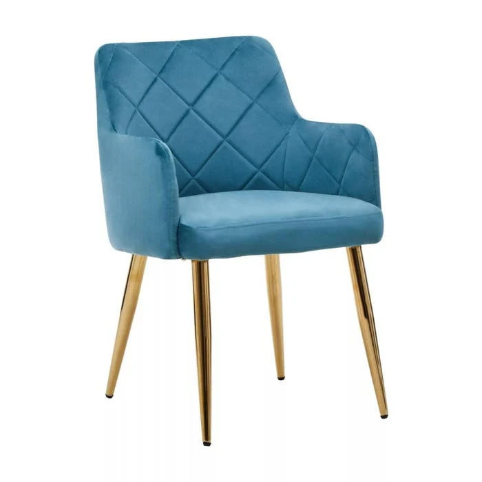 Sophia Dining Chair in Blue Velvet and Gold Metal - Image 2