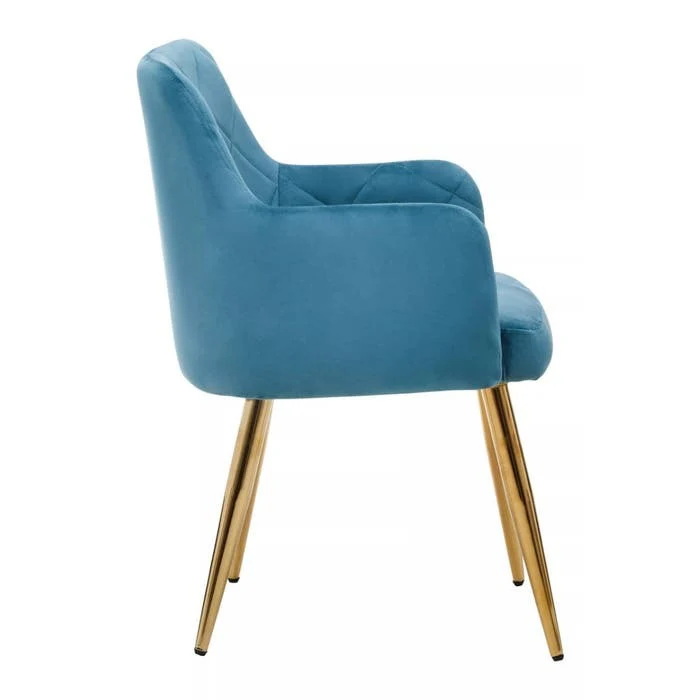 Sophia Dining Chair in Blue Velvet and Gold Metal - Image 3