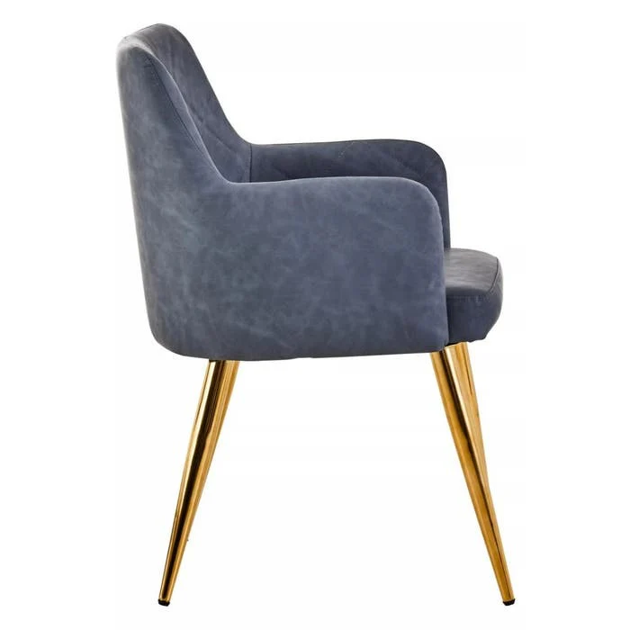 Sophia Dining Chair in Dark Grey Faux Leather and Gold Metal - Image 3