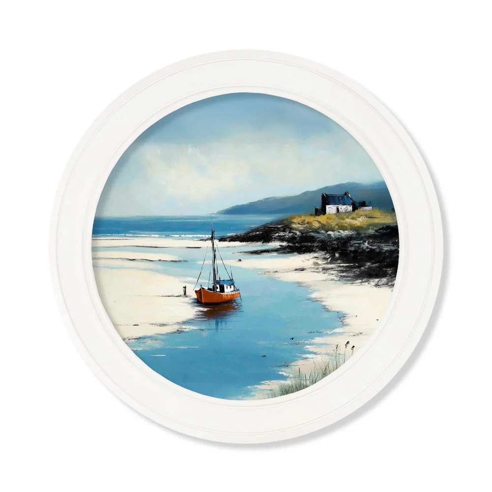 The Coastal Boat - Oxford White Round Frame - Image 2