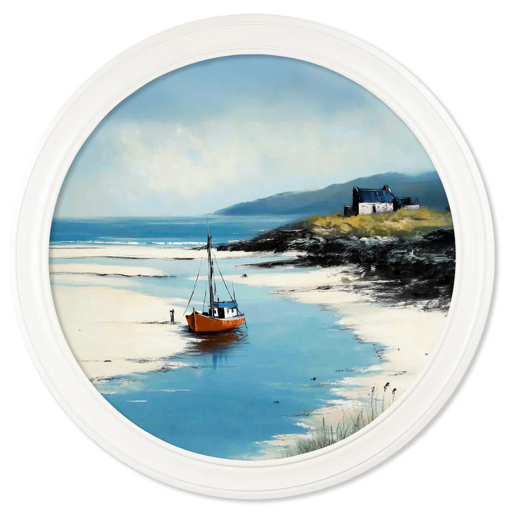 The Coastal Boat - Oxford White Round Frame - Image 3