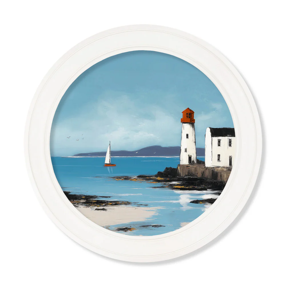 The Coastal Lighthouse - Oxford White Round Frame - Image 2