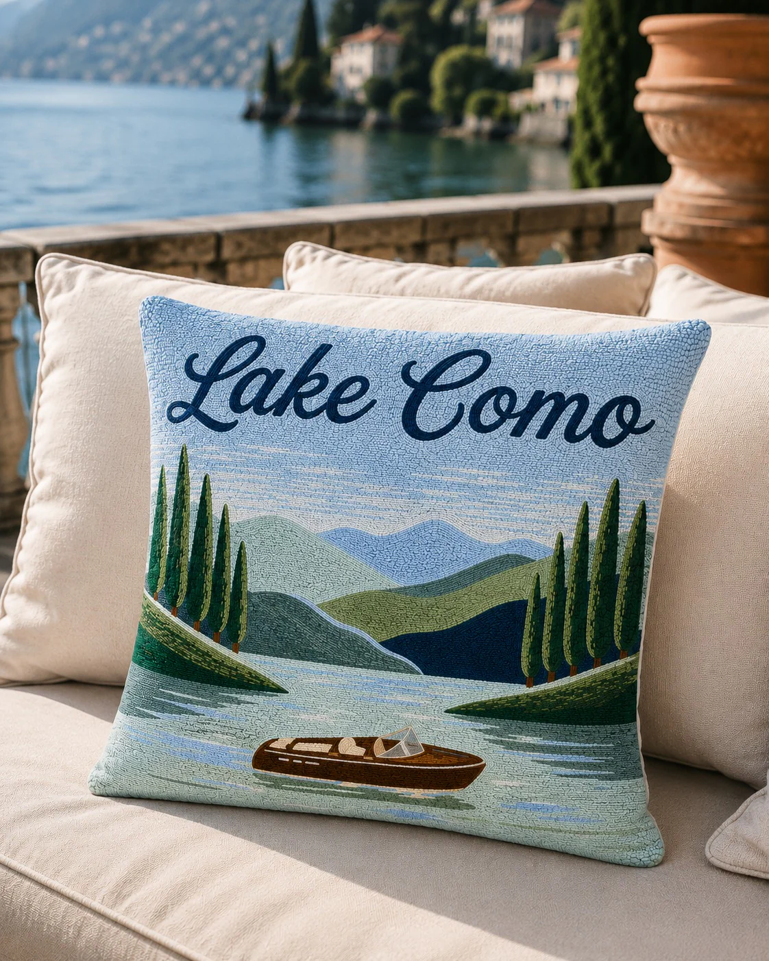 The Pillow Drop Lake Como Needlepoint Cushion - Image 3