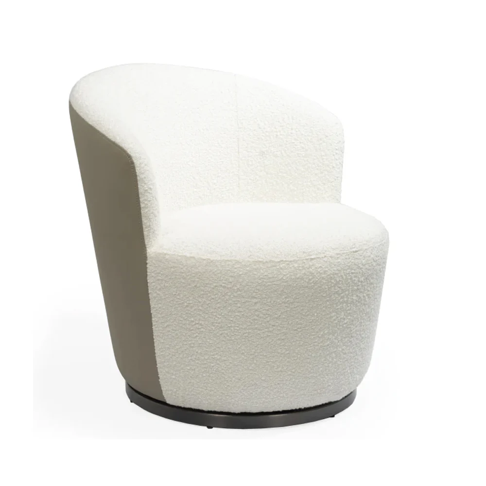 Tommy Franks Derry Swivel Chair – Chex Boucle Polar & Concrete Grey