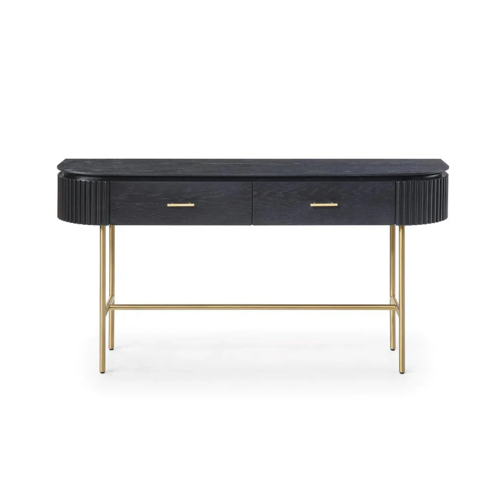 Tommy Franks Lantine Console Table – Black Oak and Brass