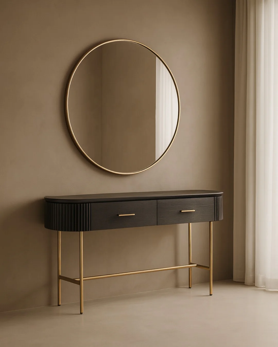 Tommy Franks Lantine Console Table – Black Oak and Brass - Image 4