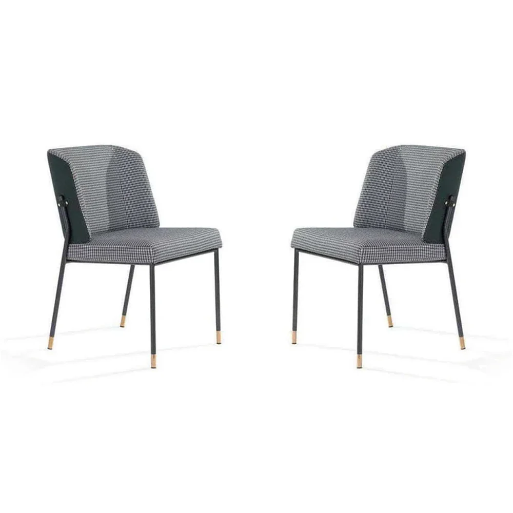 Tommy Franks Victor Dining Chair in Houndstooth Fabric – Set of 2