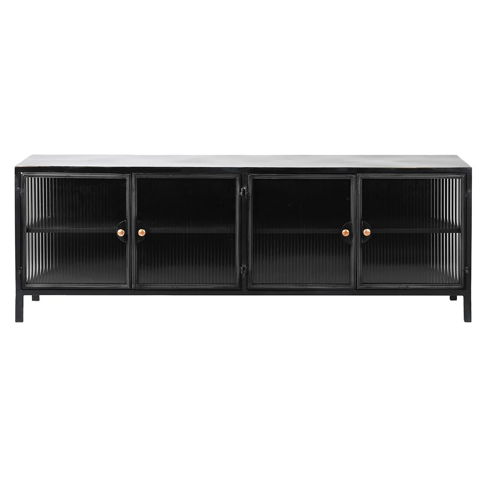 Umbra Entertainment Unit in Black Metal and Ribbed Glass