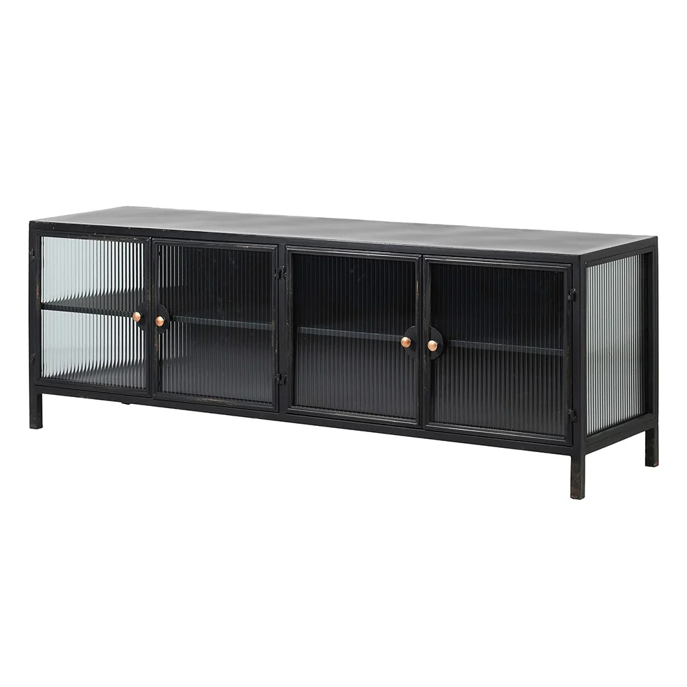 Umbra Entertainment Unit in Black Metal and Ribbed Glass - Image 2