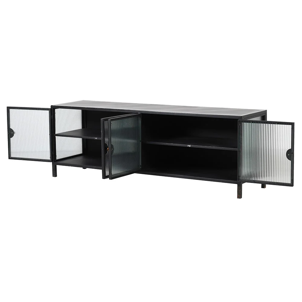 Umbra Entertainment Unit in Black Metal and Ribbed Glass - Image 3