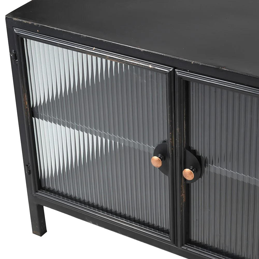Umbra Entertainment Unit in Black Metal and Ribbed Glass - Image 4