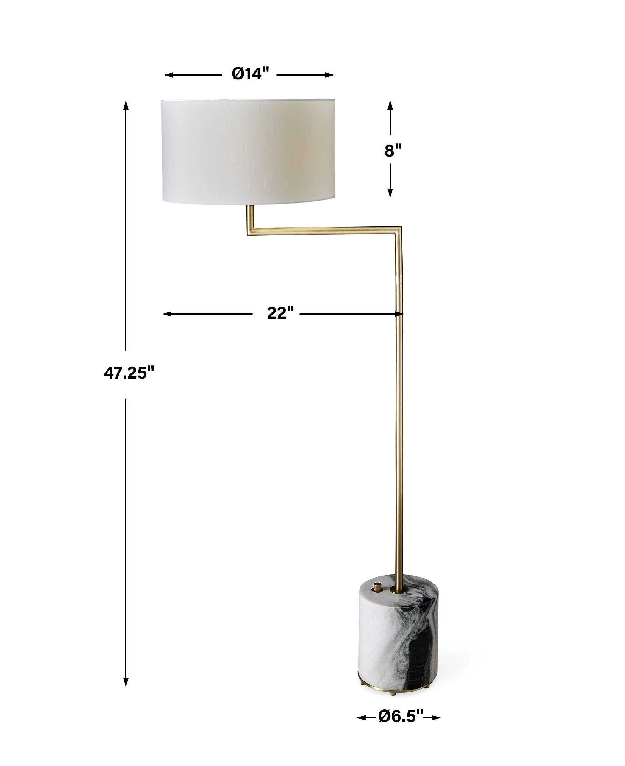 Uttermost Black Label Pivot Floor Lamp – Panda Marble and Brass - Image 7