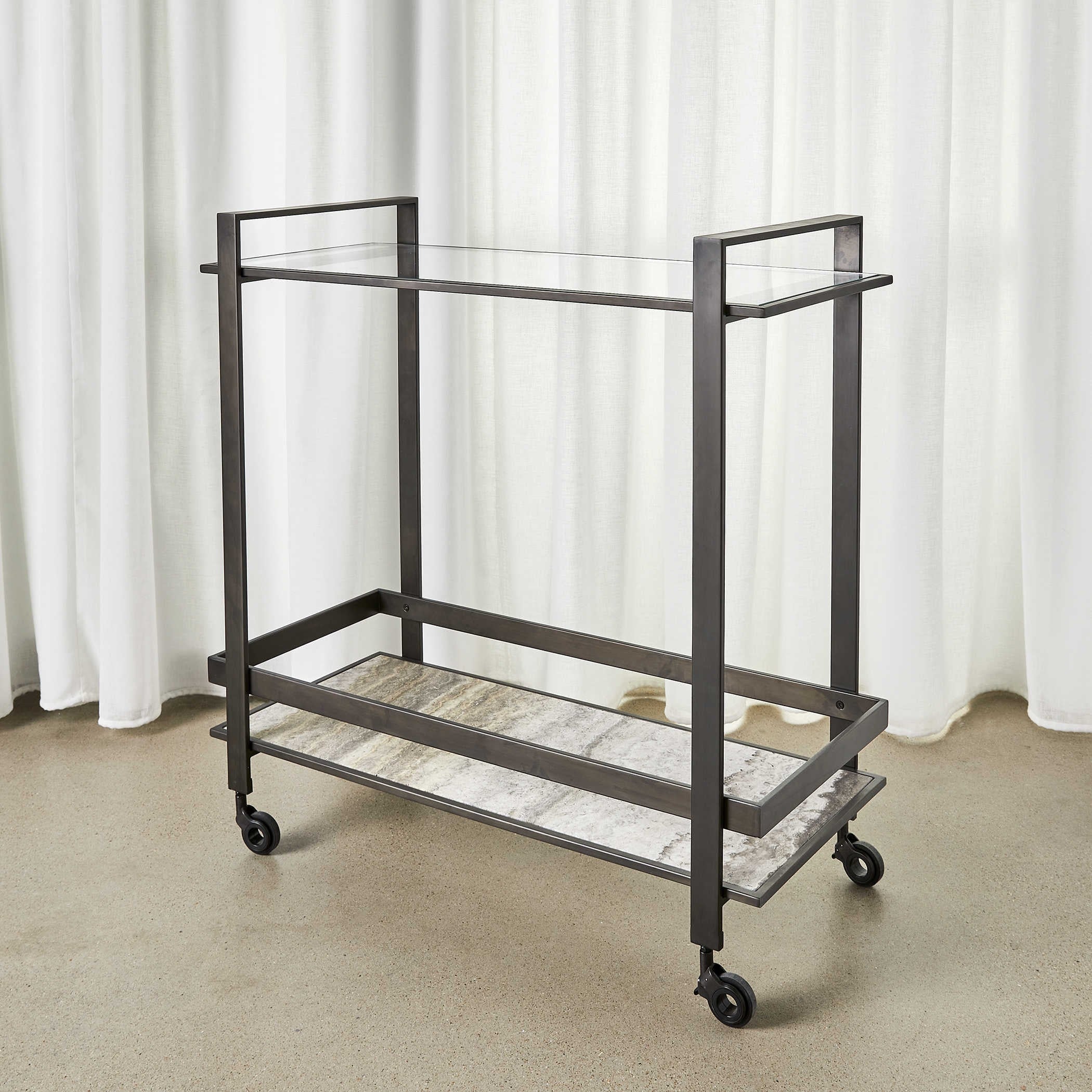 Uttermost Roll Along Bar Cart – Bronze & Travertine - Image 4