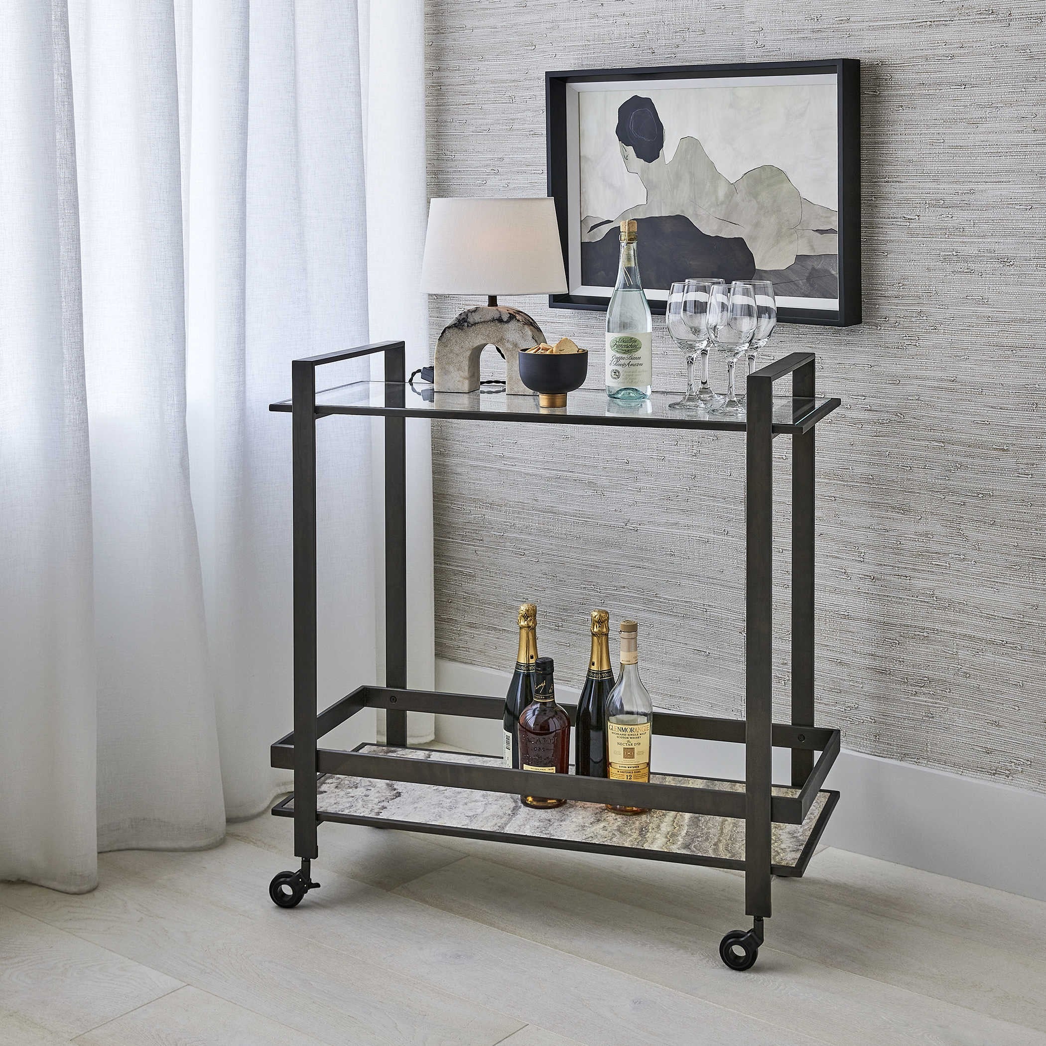 Uttermost Roll Along Bar Cart – Bronze & Travertine - Image 5