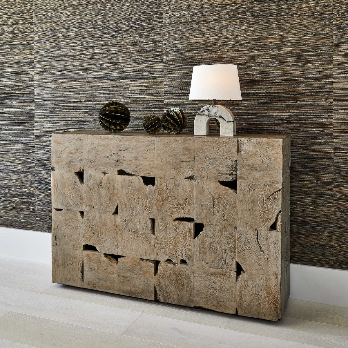 Uttermost Teak Tac Toe Console Table – Light - Image 4
