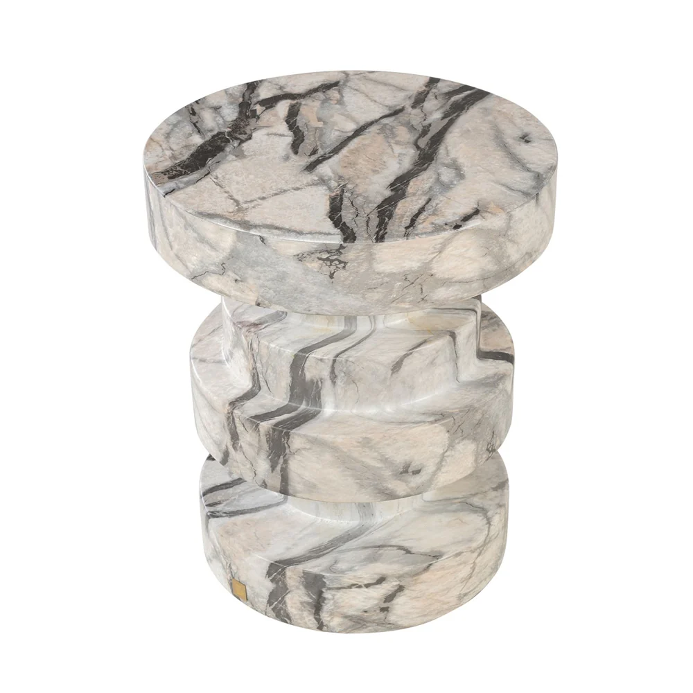 Zola Asymmetrical Stool – White and Grey Marble Effect - Image 2