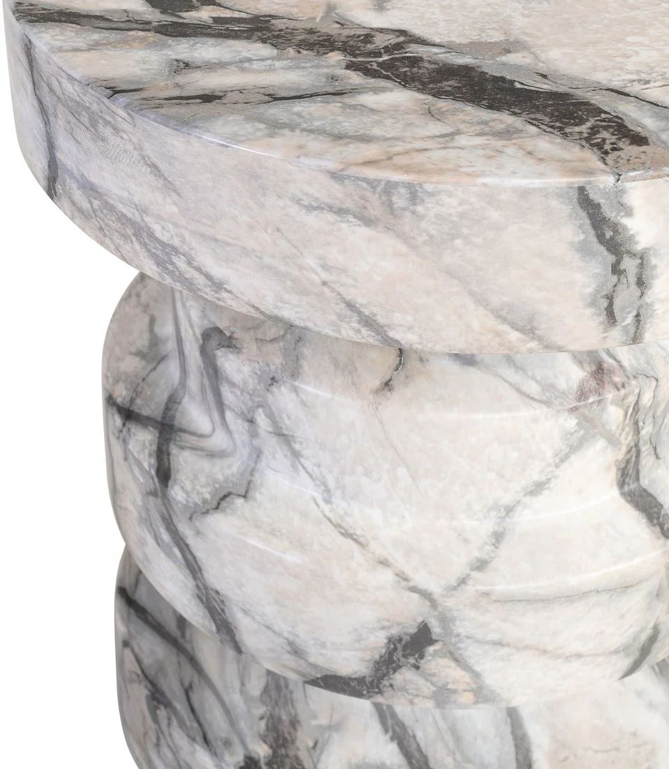 Zola Asymmetrical Stool – White and Grey Marble Effect - Image 3